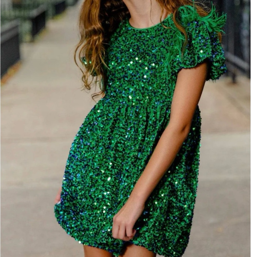 Lola + The Boys Green Sequin Kids Dress